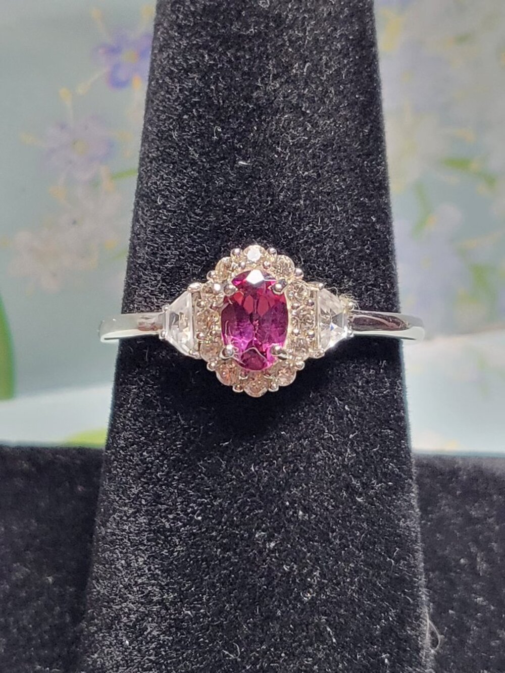 Malawi Magenta Garnet & White Zircon Sterling Silver Ring